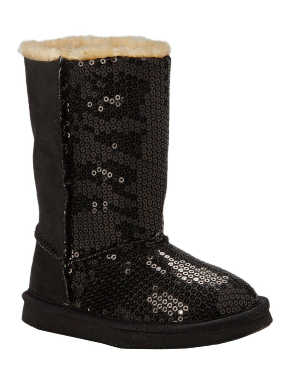 Lamour Girls Black Carol Holiday Faux Fur Lining Sequin Boots 5-10 Toddler - SophiasStyle.com